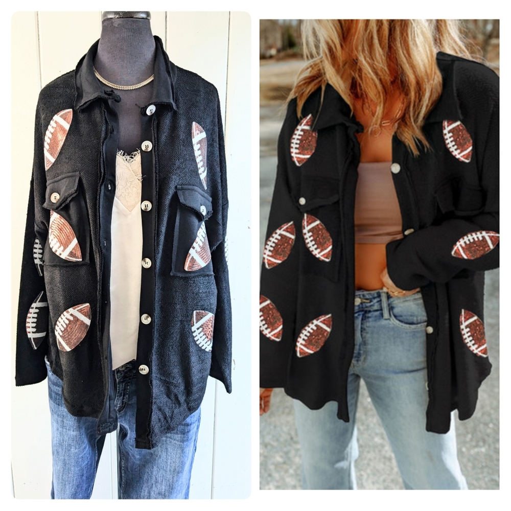 🏈Sequined Football Shacket NWT sz S